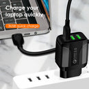 3 Port Charger USB QC3.0 Fast Charging Travel Wall Phone Adapter (Black EU) A