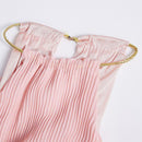 Sexy Women Dinner Party Halter Pleated Floor Length Long Dress Pink M