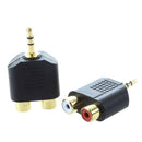 2x RCA Phono Female to 1x 3.5mm Male Jack Audio Adapter