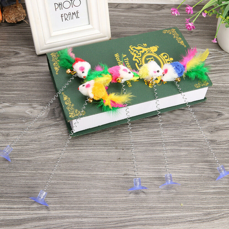 5pcs/set Kitten Playing Training Sucker Toys Spring Fun False Mouse Pet Cat Toys