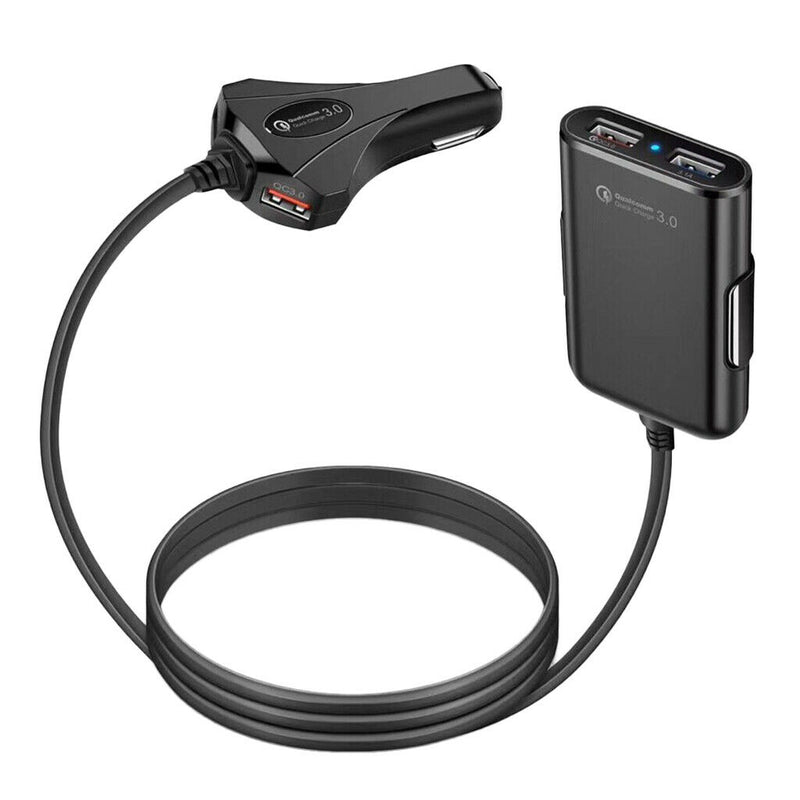 Car Back Clip QC3.0 Four USB Port Car Extension Cable Fast Charger