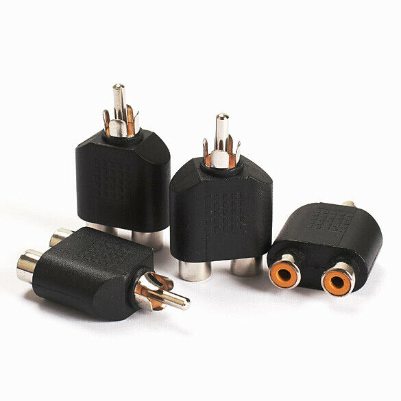 4PCS RCA AV Audio Splitter Adapter 1 Male to 2 Female Converter Connector