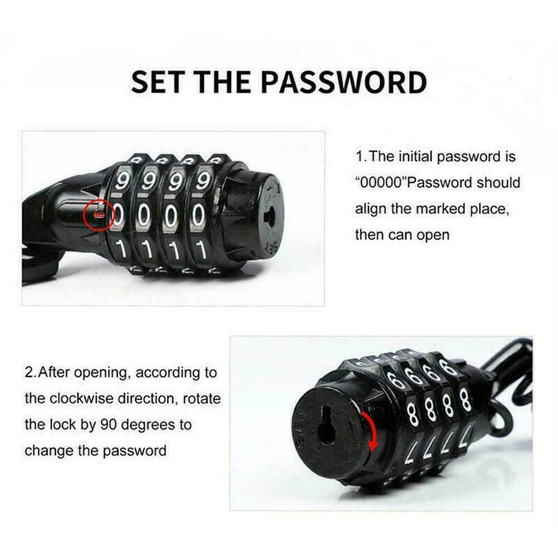 1*Motorcycle Helmet Lock Cable Black Tough Combination Anti-theft Password R6T0