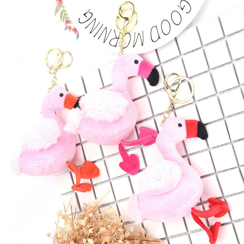 New Fluffy Flamingo Pendant Key Chains Plush Car Bag Key chain  Kw