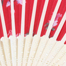 Fabric Chinese Style Flower Pattern Dancing Folding Held Hand Fan Red