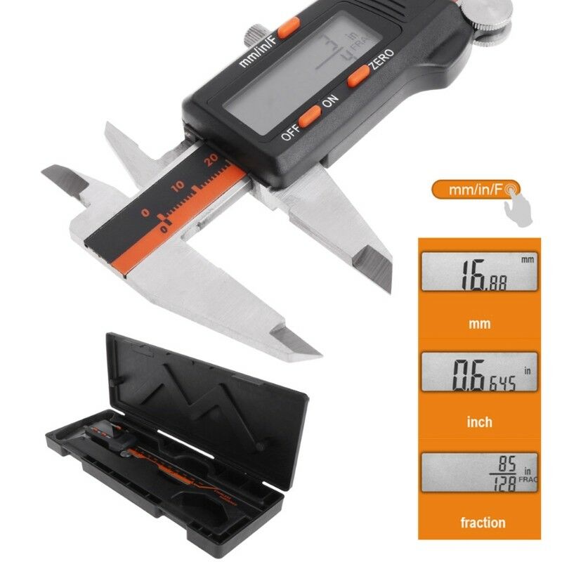 Electronic Digital Caliper Inch/Metric/Fractions Stainless Steel 0-6 Inch 150 mm