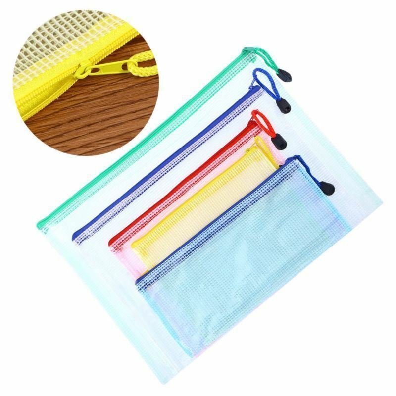 5Pcs Zipper File Pouch Grid Document Bag Multipurpose Storage Pouch Bags