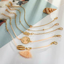 5pcs/set Bracelet Women Heart Shell Flower Bead Chain Retro Tassel Jewelry