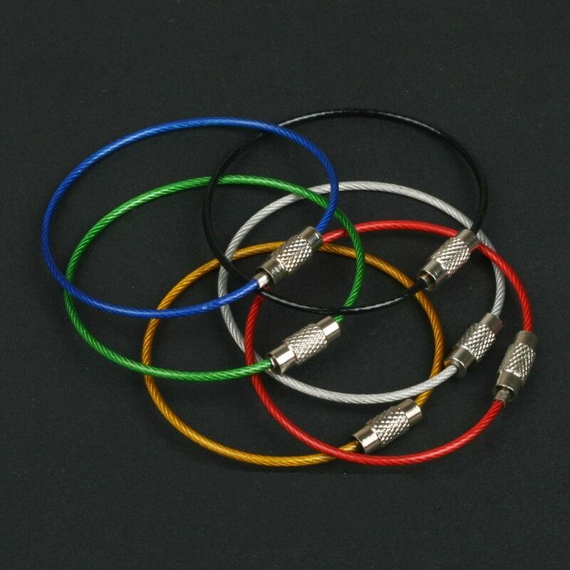 5Pcs Steel Cable Chain Pandent Loop Screw Lock Wire Key Ring For Outdoor Hiking
