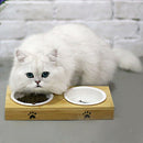 Raised Pet Bowls for Cats Dogs Bamboo Elevated Pet Feeder Stainless  Double Bowl