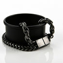 Black Plated Double Layer Men's Bracelet Stainless Steel Heavy Metal BraceleP7S4