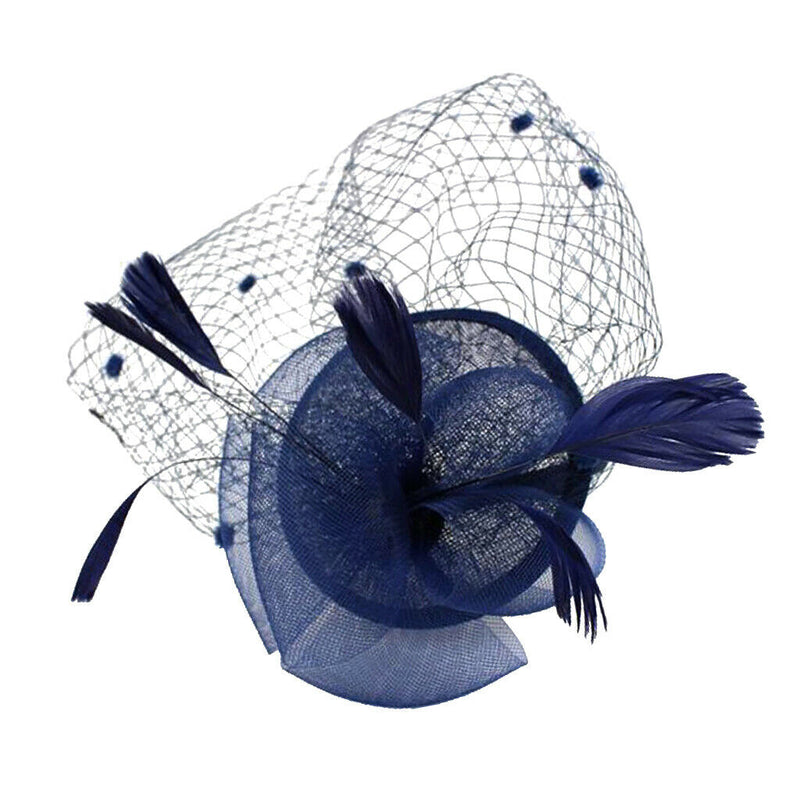Ascot Races Feather Hair Cords Fascinator Clip   Side Fancy Hat Blue