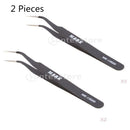 2 Pieces Matte Non-slip X Type Pointed Straight Curved Tweezers Repair Tool