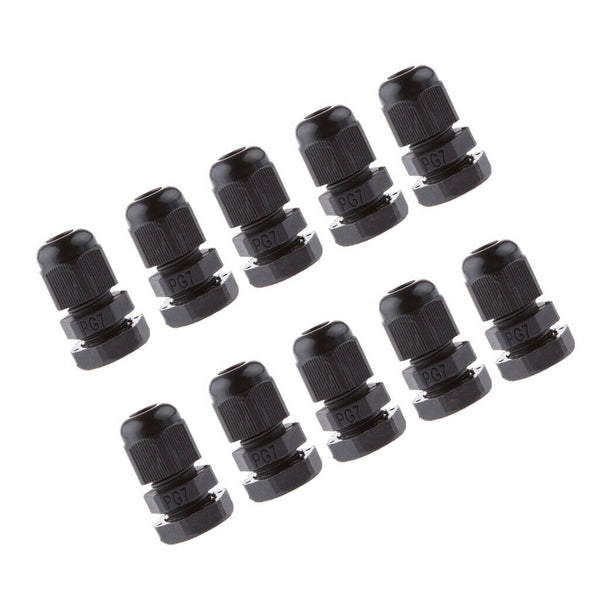 10X 3-6.5mm Black PG7 Cable Gland Connector IP68 Waterproof Plastic