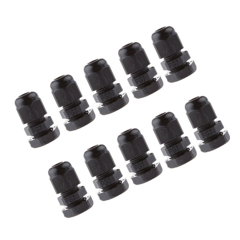 10X 3-6.5mm Black PG7 Cable Gland Connector IP68 Waterproof Plastic