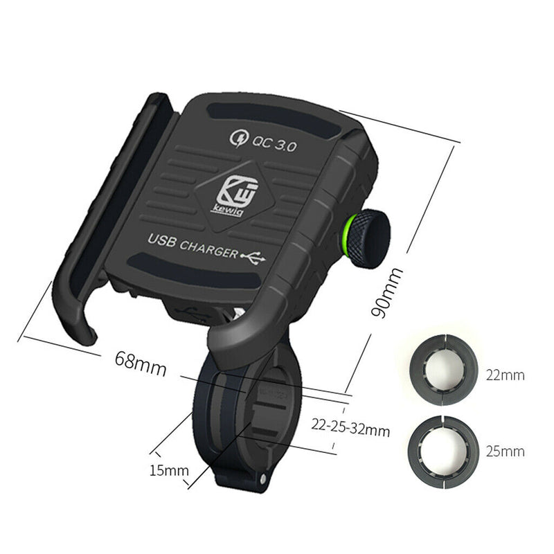 Stable Motorcycle Handlebar Phone Holder+QC3.0 Smart Quick Charger Black