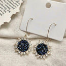 Crystal Sunflower Hanging Dangle Earrings Long Eardrop Statement Jewelry