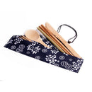 6pcs/Set Portable Bamboo Cutlery Travel Eco-friendly Fork Spoon Straw Set Pouch