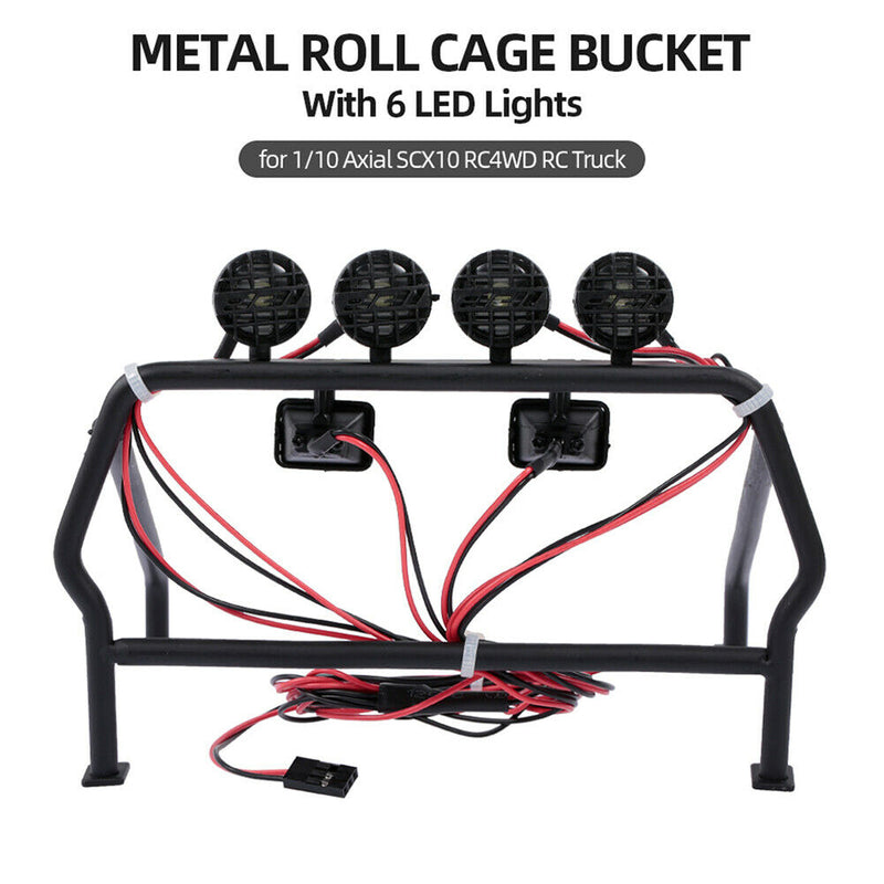 Metal Roll Cage Bucket with 6 LED Lights for 1/10 RC Rock Track Car Axial