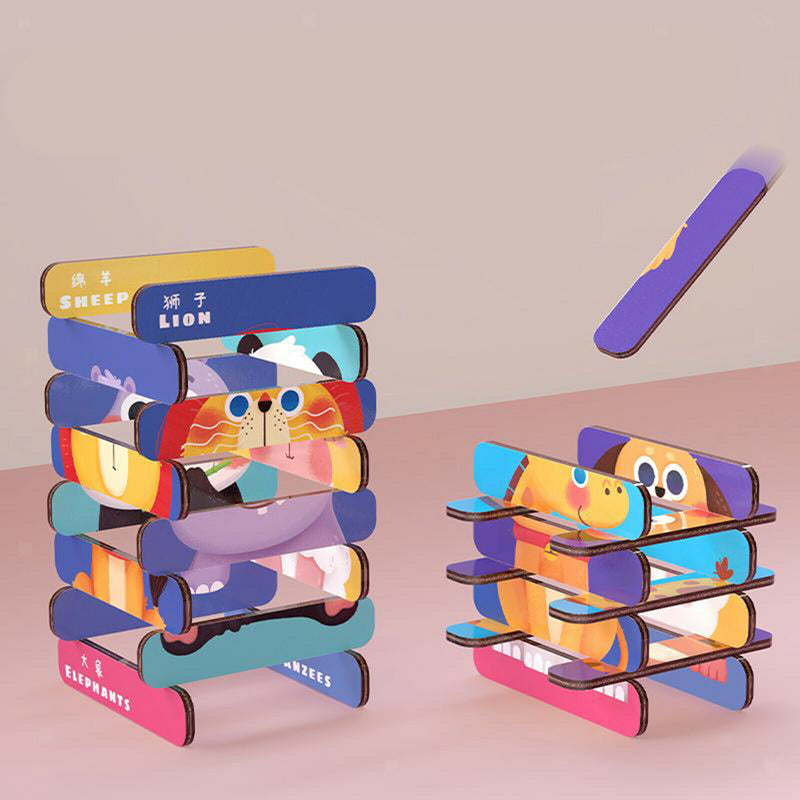 Wooden Jigsaw Puzzle Sorting Stacking Toys Animal Puzzle Preschool Educational