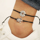 Retro Beach Bracelet Line Rope Round Turtle Animal Two-Layer Anklet Foot Ba