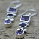 Boho Purple Ear Stud Sliver Plated Crystal Dangle Hook Drop Earrings Jewelry Kw