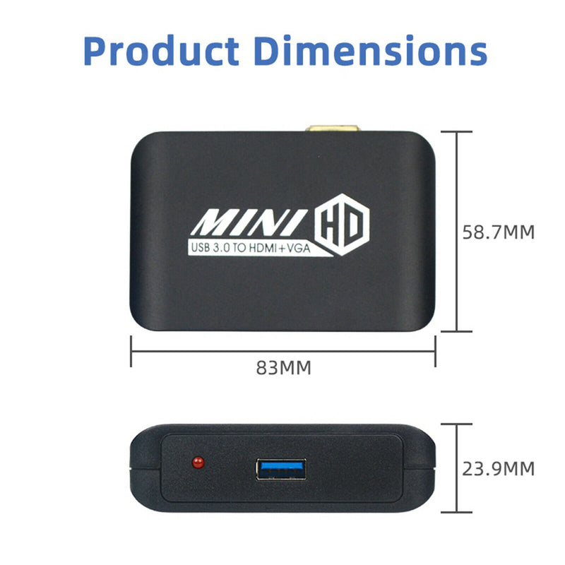 Full HD USB 3.0 to HDMI VGA Adapter Converter Dual Display Output For Laptop
