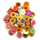 200pcs Wood Buttons 2 Holes Random Flowers Round Button Sewing Crafting