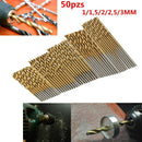 50pcs Titanium Coating High Speed Steel Drill Bit Set Tool 1/1.5/2/2.5/3mm Hot