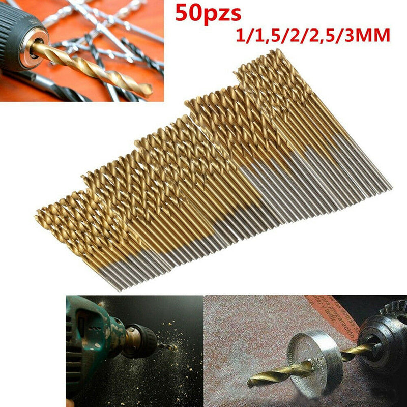 50pcs Titanium Coating High Speed Steel Drill Bit Set Tool 1/1.5/2/2.5/3mm Hot