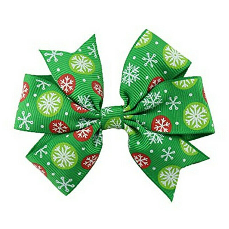 6Pcs Girl Christmas Holiday Gift Snowflake Ribbon Hair Bows Clip Girl Hairpin Gw