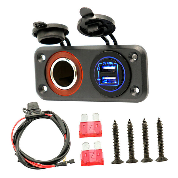 Dual USB Charger Power Socket 12V Cigarette Lighter Adapter for Car Boat Marine