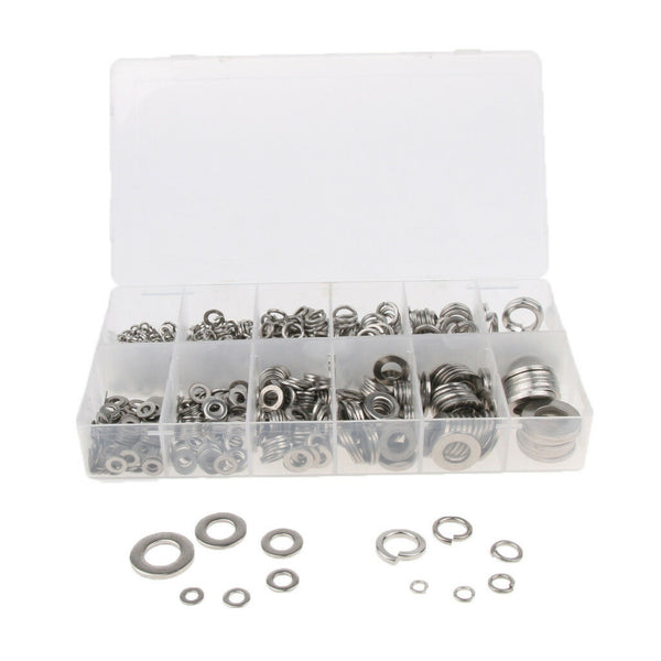 790 PCS FLAT SPRING + LOCK WASHER STEEL GASKET ASSORTMENT KIT M12/10/8/6/5/4
