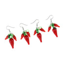 2 Pairs Red Hot Lampwork Glass Cluster Chili Pepper Dangle Earrings Elegant