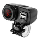 5V 2 USB Motorcycle Waterproof Phones Charger Socket Adapter Voltmeter Red