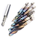 7PCS Hex Shank Titanium Steel Screw Thread Drill Bits Set Compound Tap M3-M10