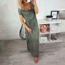 Short Sleeve Women Dress V-neck Binding Women Maxi Dresses (Army Green L) A