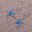 2X Blue Starfish Fire Opal Earrings Ocean Theme Star Drop Dangle Jewelry Chain