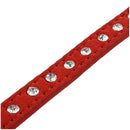 Pet Dog Cat Leatherette Crystal Rhinestone Collar Size S - Red