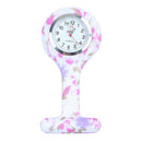 Rose red white flower pattern Silicone Nurses Brooch Tunic Fob Pocket Watch