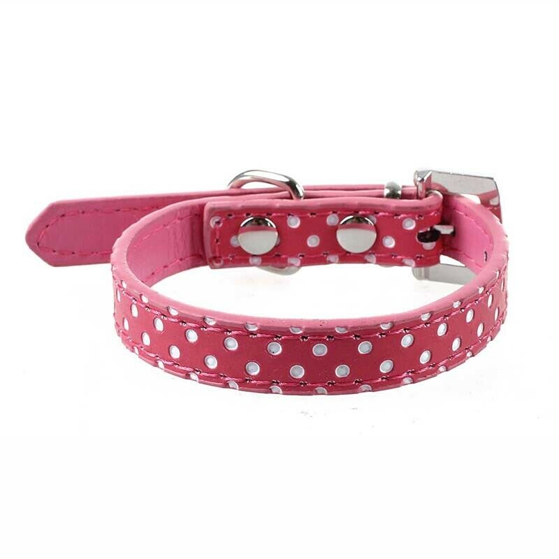 Rhinestone PU Leather Adjustable collar for Dog Cat Pet Pink XS