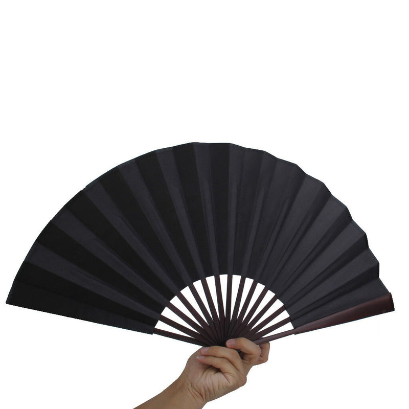 Men's Black Spun Silk Calligraphy Painting Writing Dancing Folding Hand Fan