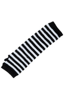 Stylish Winter Warm Black White Striped Long Fingerless Gloves