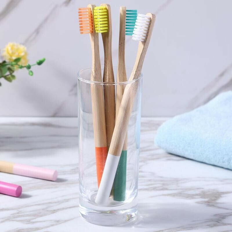 10-Pack Bamboo Toothbrush Medium Bristles Biodegradable Plastic-Free Toothb X1P3