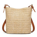 Women Summer Casual Shoulder Bow Straw Woven Bucket Crossbody Bag(Brown)