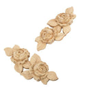 2pcs 16.6*6.5cm Wood Carved Corner Onlay Applique Door Cabinet Rose Unpaint Z6Y4