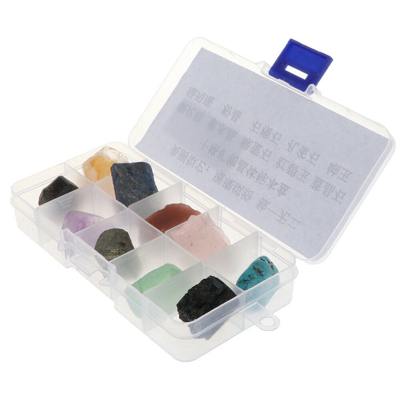 10pcs/box Rock and Mineral Collection Kit -Amethyst, Green Fluorite, Red Jasper,