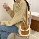 Fashion Shoulder Saddle Bag Women Splicing Fleece PU Messenger Tote (Brown)