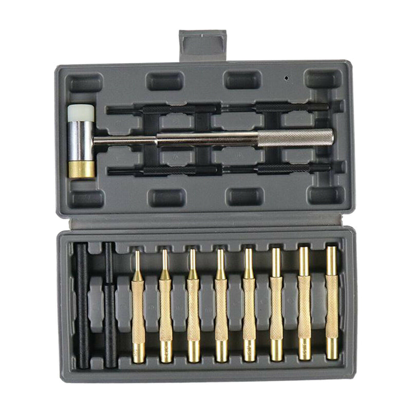 Engineering Hammer and Punch Set with Brass, Steel, Plastic Punches, Brass/Nylon