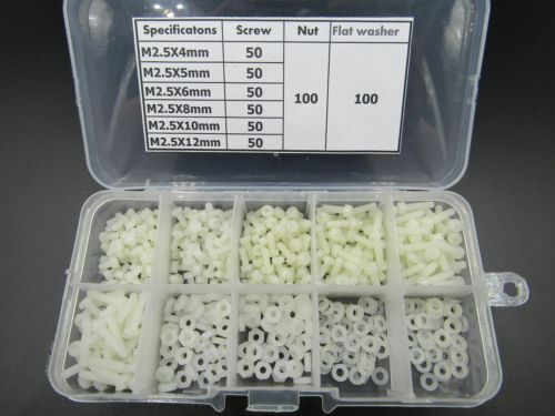 M2.5 Nylon screws / Washer Gaskets / nuts  Assortment Kit 500 pcs